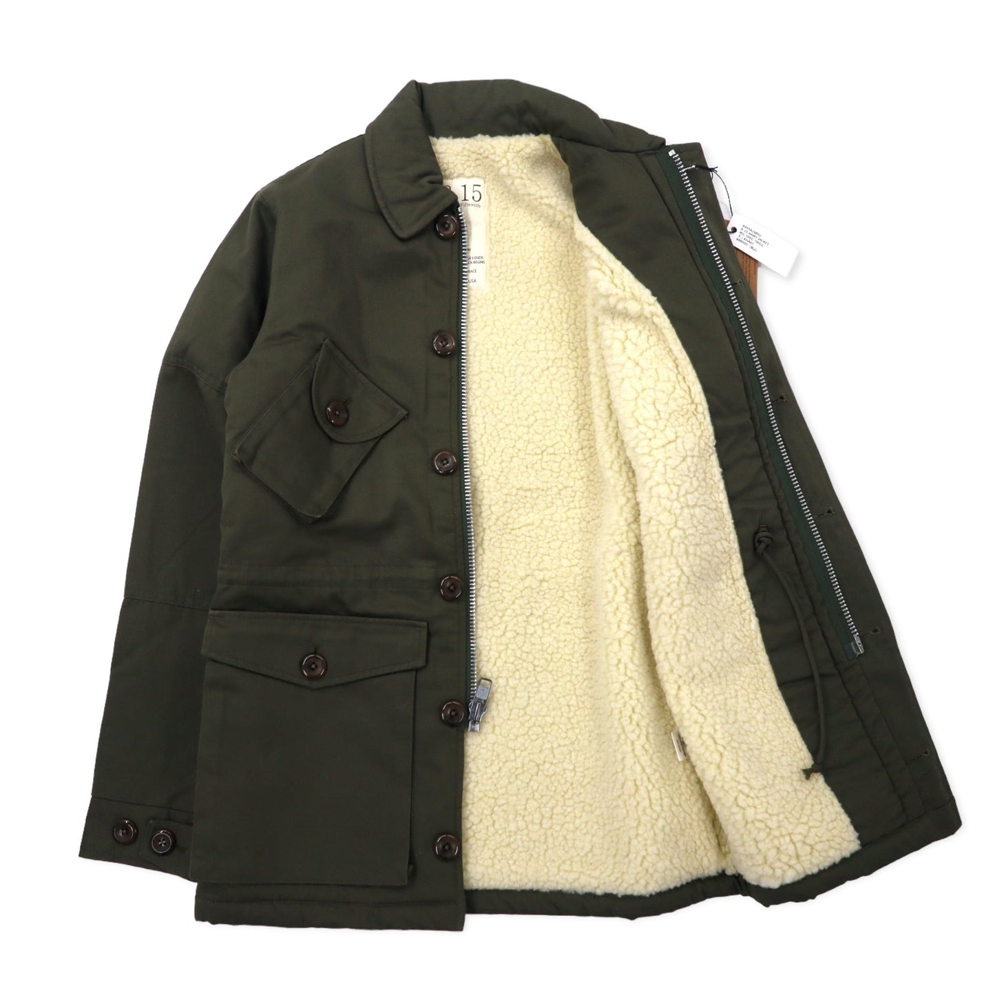 8.15 AUGUST FIFTEENTH USA製 アーミージャケット S カーキ コットン ボアライナー ドローコード ARMY JACKET 4095A26802 未使用品