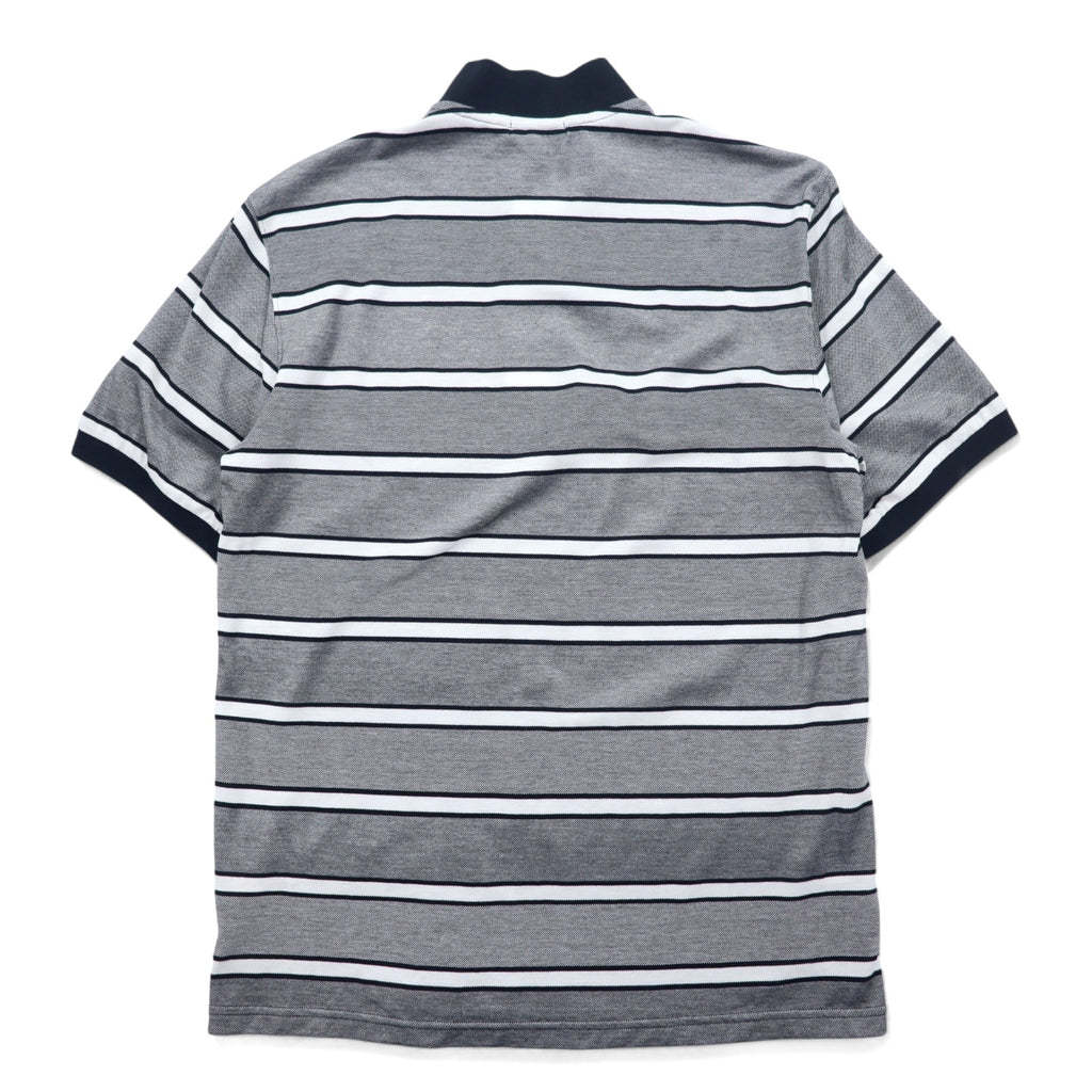 BURBERRY LONDON Striped Polo Shirt L Grey Cotton Logo Embroidery BBV98-508-09 Made in Japan