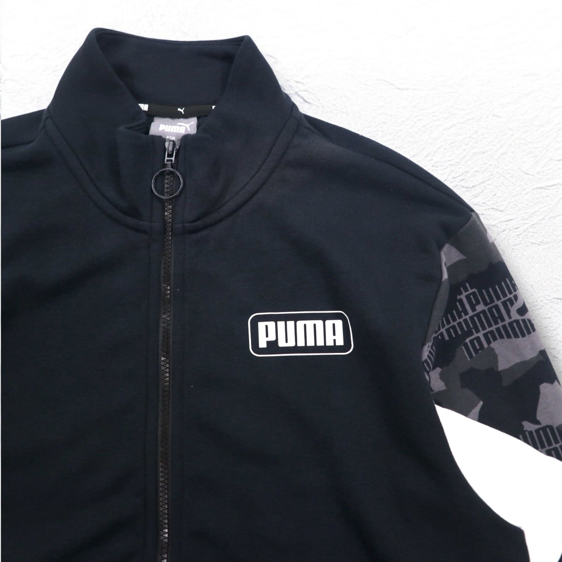PUMA Track Jacket Jersey L Black Cotton Rebel Camo Full-Zip 587058-01