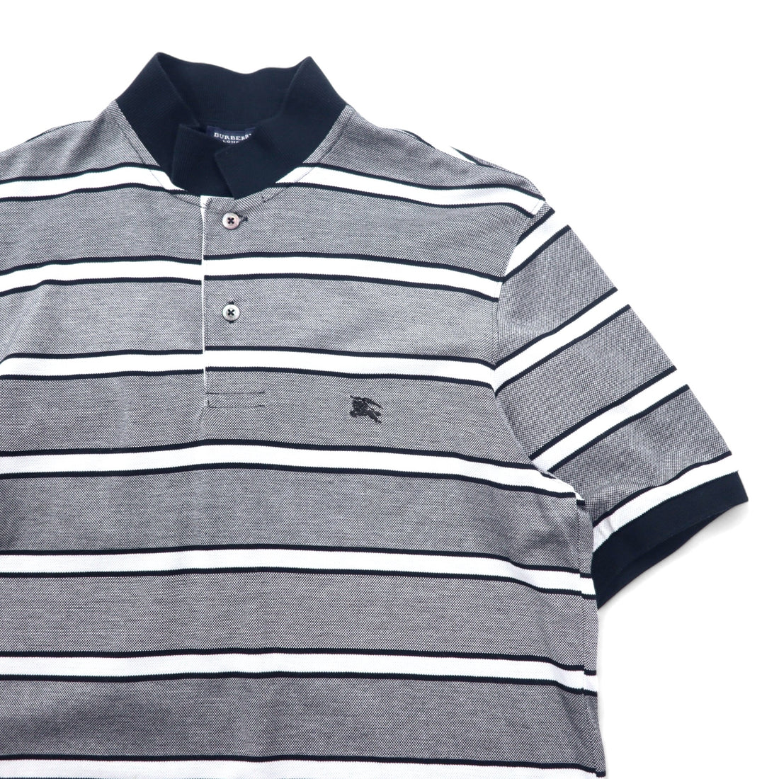 BURBERRY LONDON Striped Polo Shirt L Grey Cotton Logo Embroidery BBV98-508-09 Made in Japan