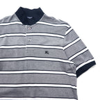 BURBERRY LONDON Striped Polo Shirt L Grey Cotton Logo Embroidery BBV98-508-09 Made in Japan