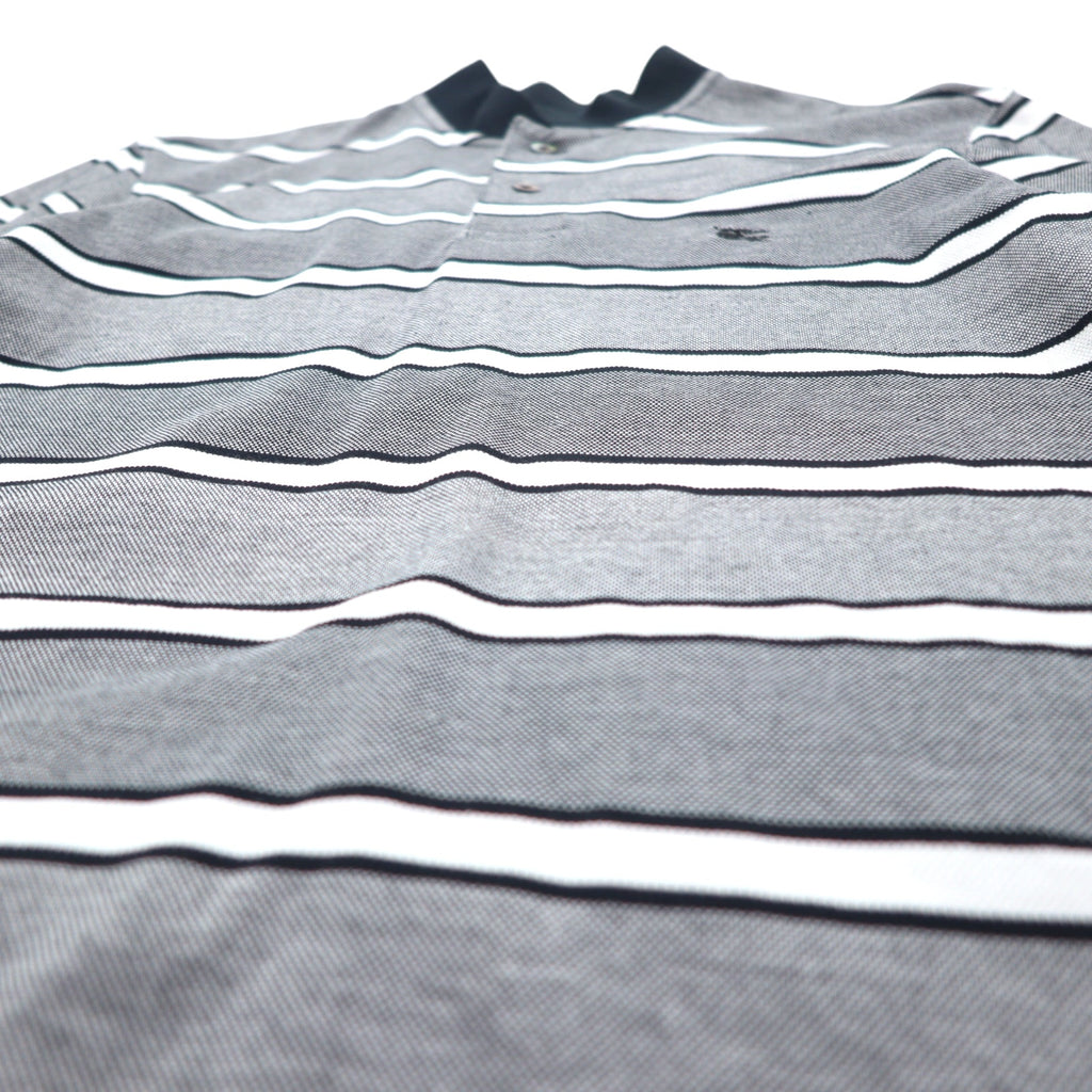 BURBERRY LONDON Striped Polo Shirt L Grey Cotton Logo Embroidery BBV98-508-09 Made in Japan