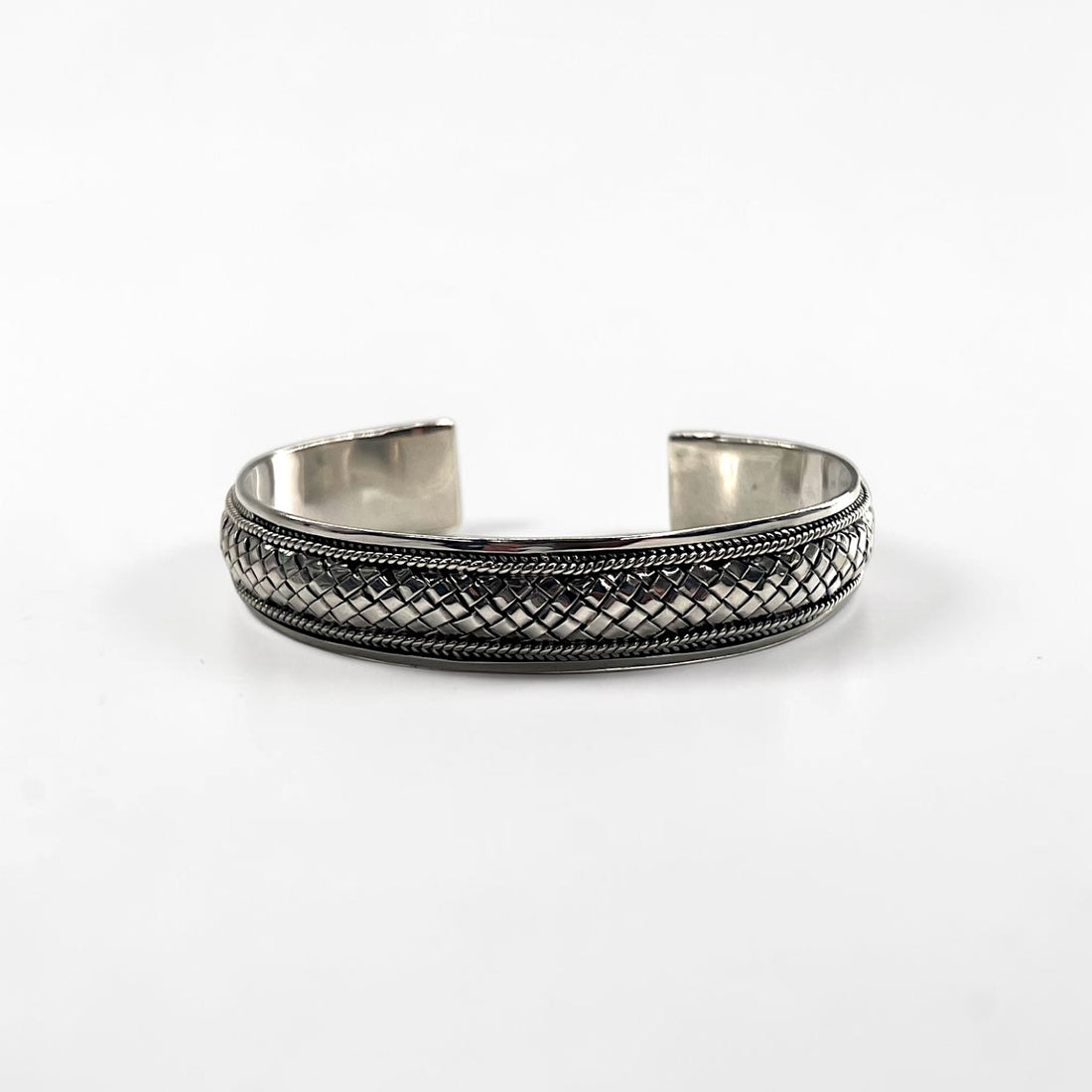 Sterling Silver 925 Woven Mesh Cuff Bangle Bracelet Wide Vintage Style