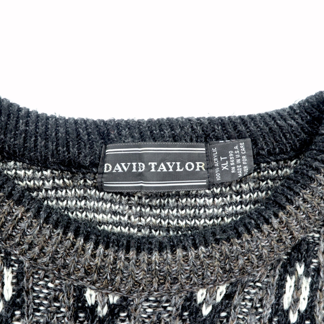 90s USA Vintage Jacquard Knit DAVID TAYLOR 総柄 ジャガード ニット セーター XL グレー 90年代 USA製