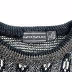 90s USA Vintage Jacquard Knit DAVID TAYLOR 総柄 ジャガード ニット セーター XL グレー 90年代 USA製