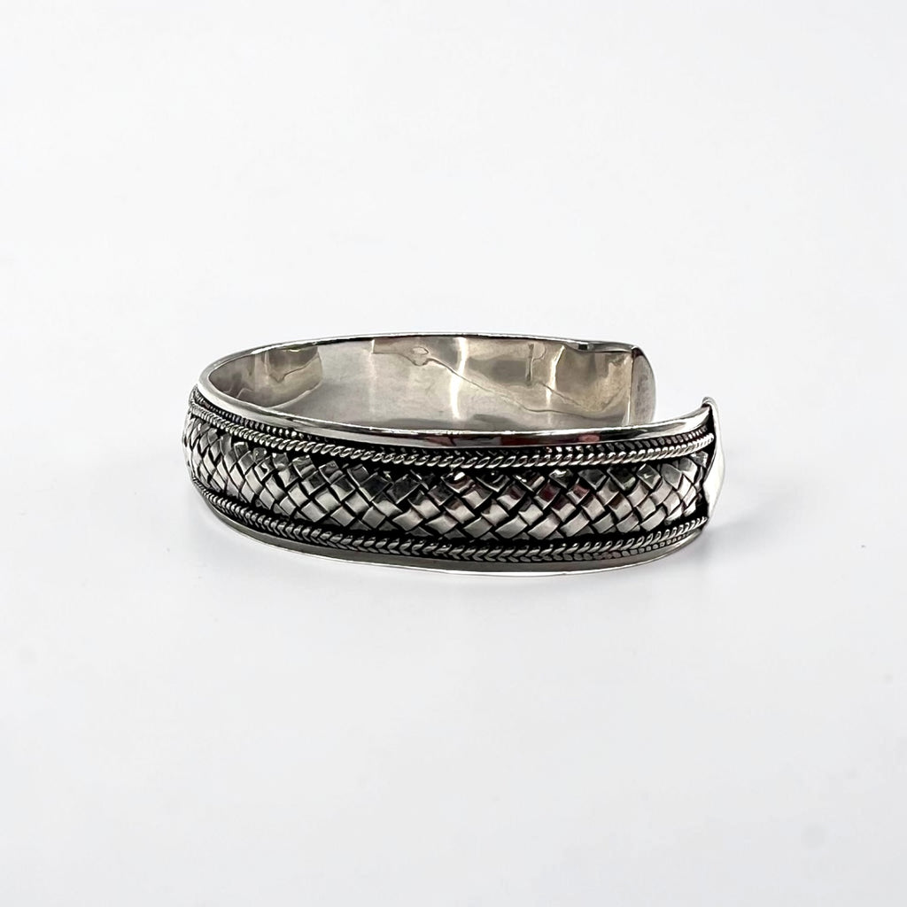 Vintage Sterling Silver Bracelet バングル カフ ブレスレット シルバー 編み込み イントレチャート メッシュ