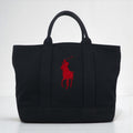Ralph Lauren Big Pony Embroidered Canvas Tote Bag in Black Cotton