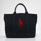 Ralph Lauren Big Pony Embroidered Canvas Tote Bag in Black Cotton