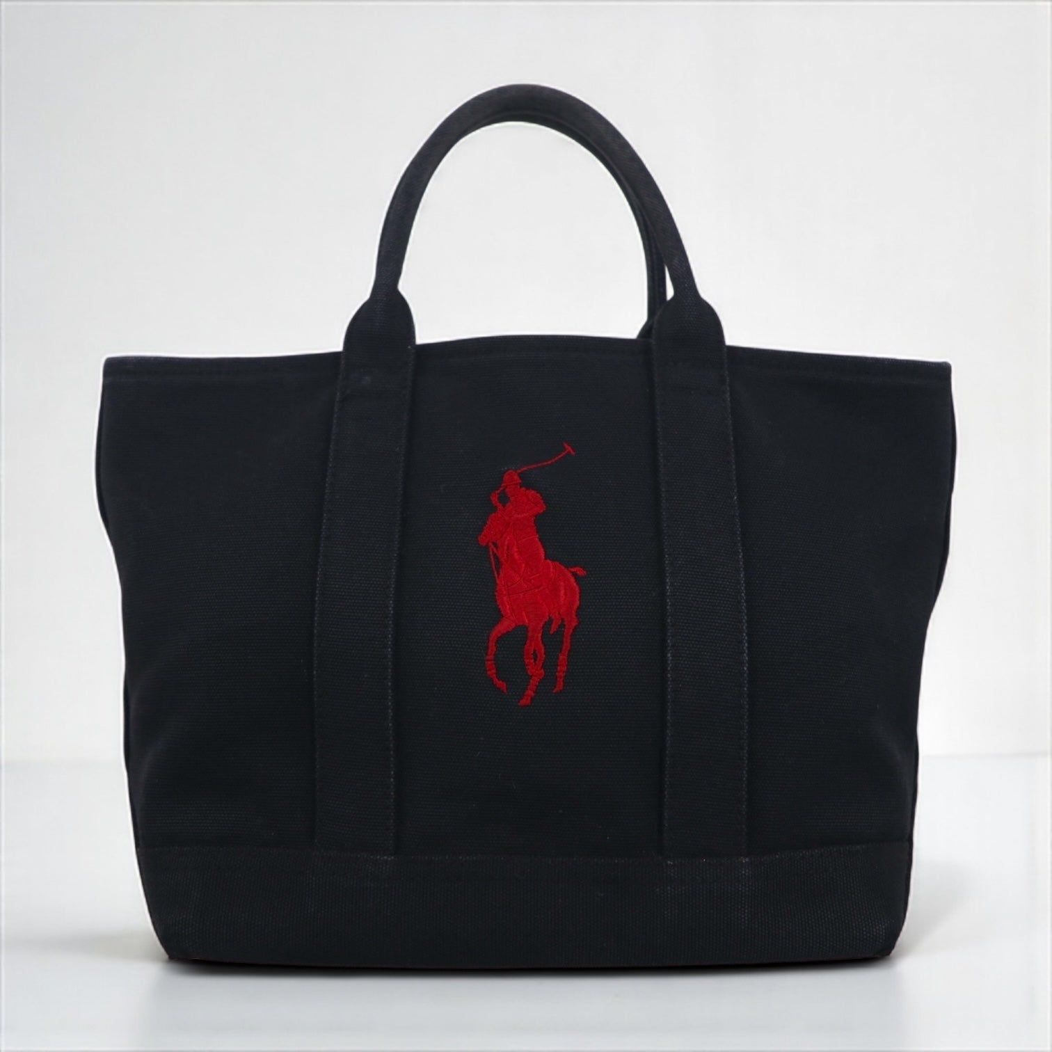 Ralph Lauren Big Pony Embroidered Canvas Tote Bag in Black Cotton