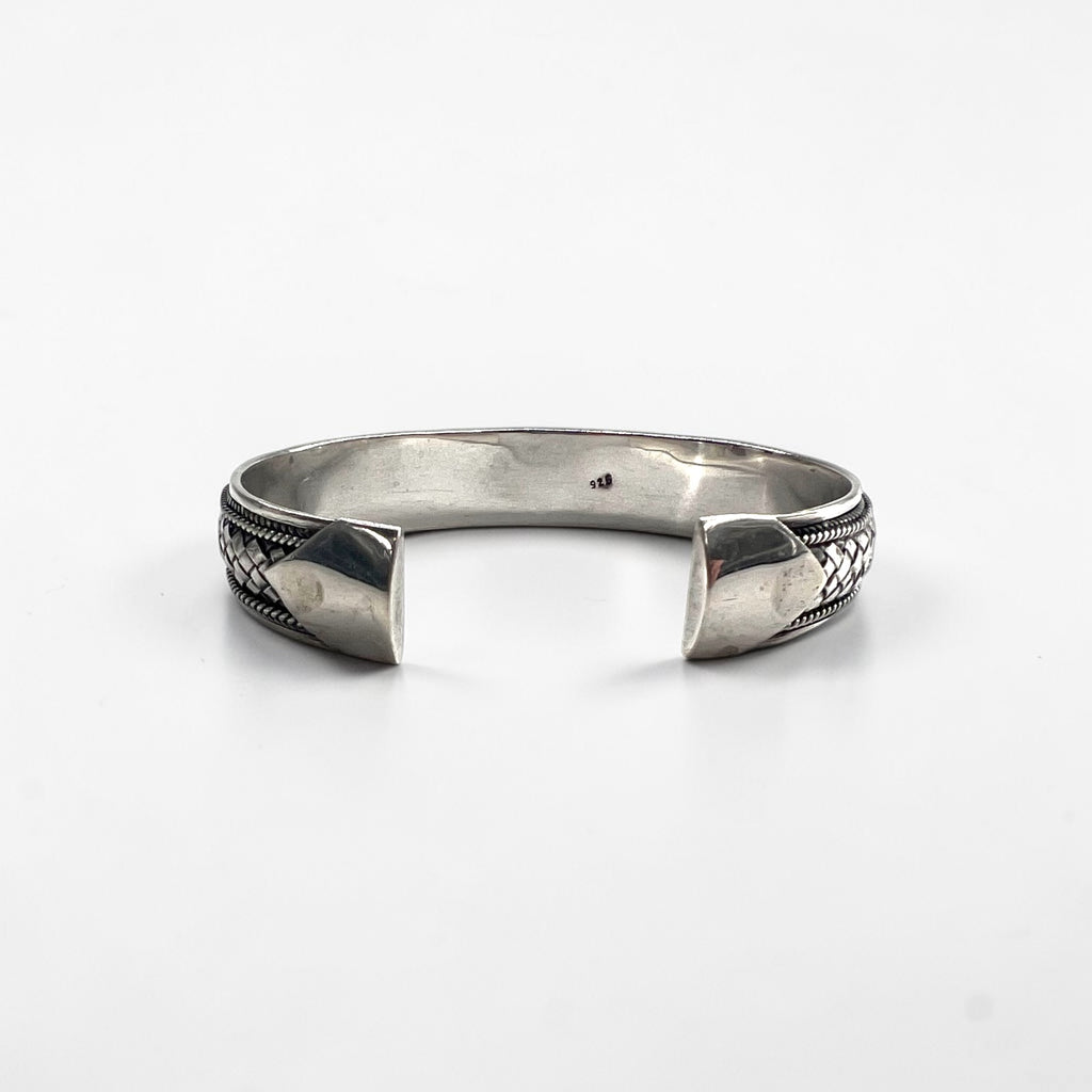 Vintage Sterling Silver Bracelet バングル カフ ブレスレット シルバー 編み込み イントレチャート メッシュ