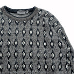90s USA Vintage Jacquard Knit DAVID TAYLOR 総柄 ジャガード ニット セーター XL グレー 90年代 USA製