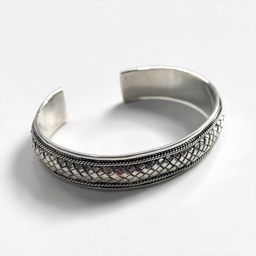 Vintage Sterling Silver Bracelet バングル カフ ブレスレット シルバー 編み込み イントレチャート メッシュ