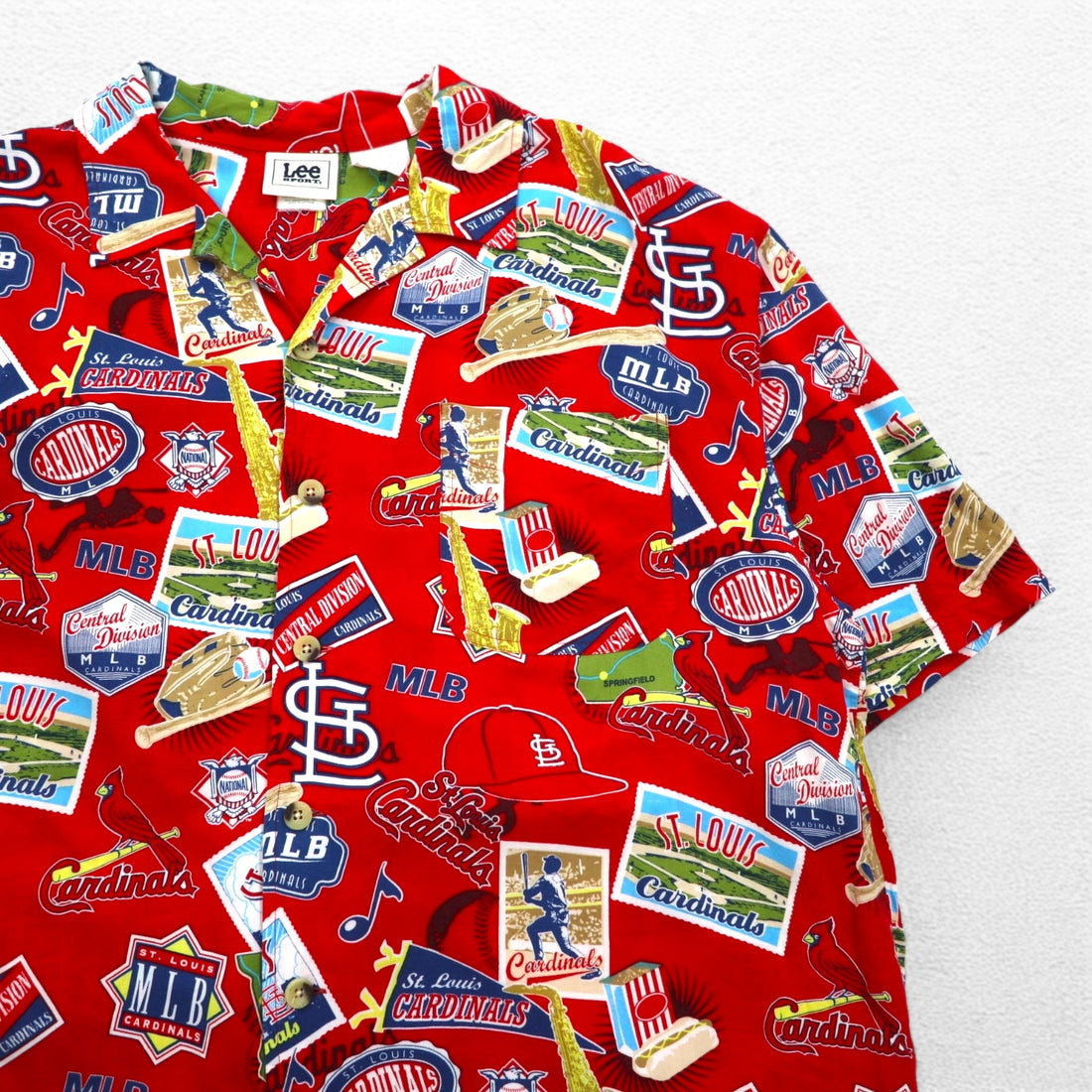 Lee SPORT 90s MLB open collar aloha shirt XL red rayon all-over pattern