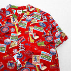 Lee SPORT 90s MLB open collar aloha shirt XL red rayon all-over pattern