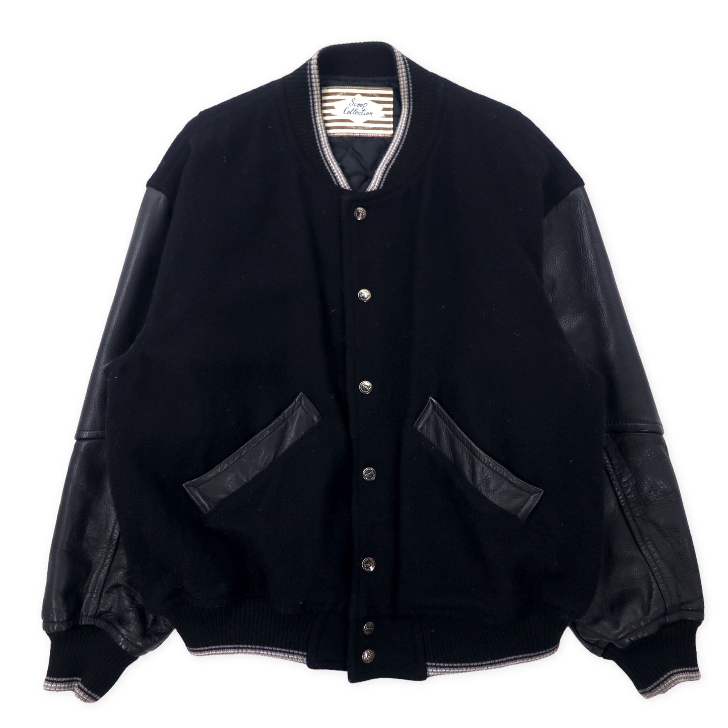 Scoop Collection Sleeve Leather VARSITY JACKET L Black Wool