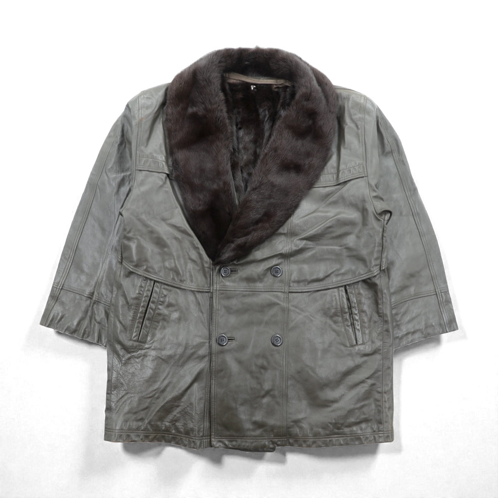 90s Vintage ダブルブレスト ギャングコート ラムレザージャケット  XL ライナー ファー着脱式