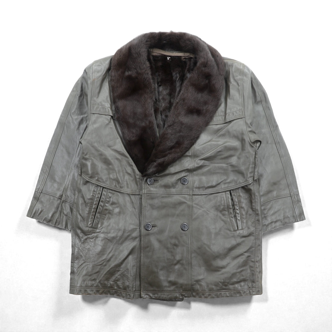 90s Vintage ダブルブレスト ギャングコート ラムレザージャケット  XL ライナー ファー着脱式