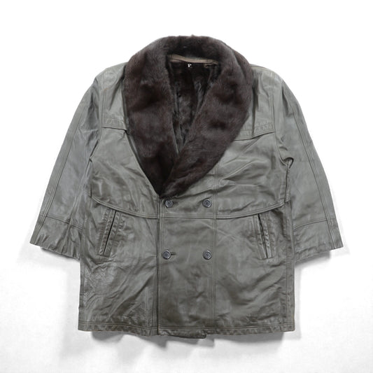 90s Vintage ダブルブレスト ギャングコート ラムレザージャケット  XL ライナー ファー着脱式