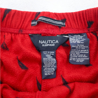 NAUTICA パジャマパンツ イージーパンツ M レッド マイクロフリース 総柄 SLEEPWEAR