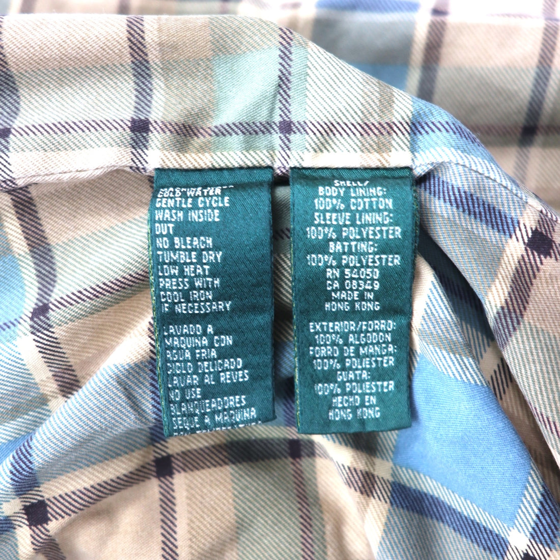 LAUREN JEANS CO. 90s Double Breasted Quilted Denim Jacket P Coat XL Indigo Blue Padded Check Lining