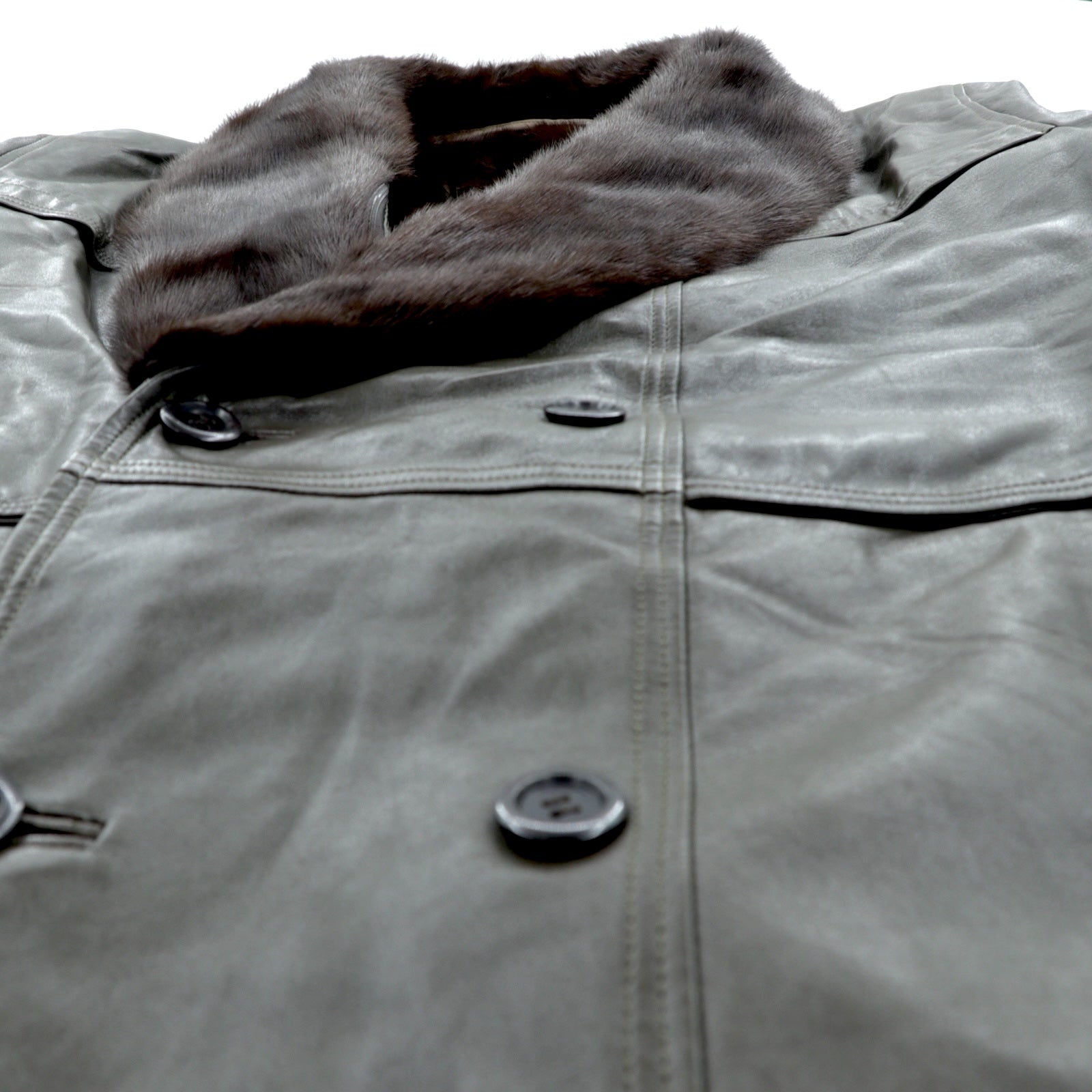 90s Vintage ダブルブレスト ギャングコート ラムレザージャケット  XL ライナー ファー着脱式