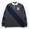 TOMMY HILFIGER 90年代 ラガーシャツ L グレー ネイビー コットン ロゴワッペン