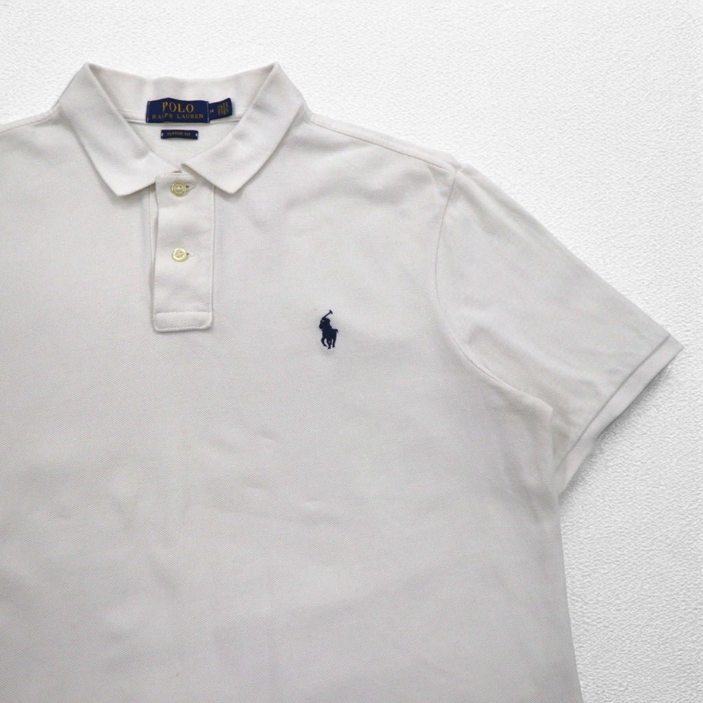 POLO RALPH LAUREN CLASSIC FIT Polo Shirt M White Pique Small Pony Embroidery