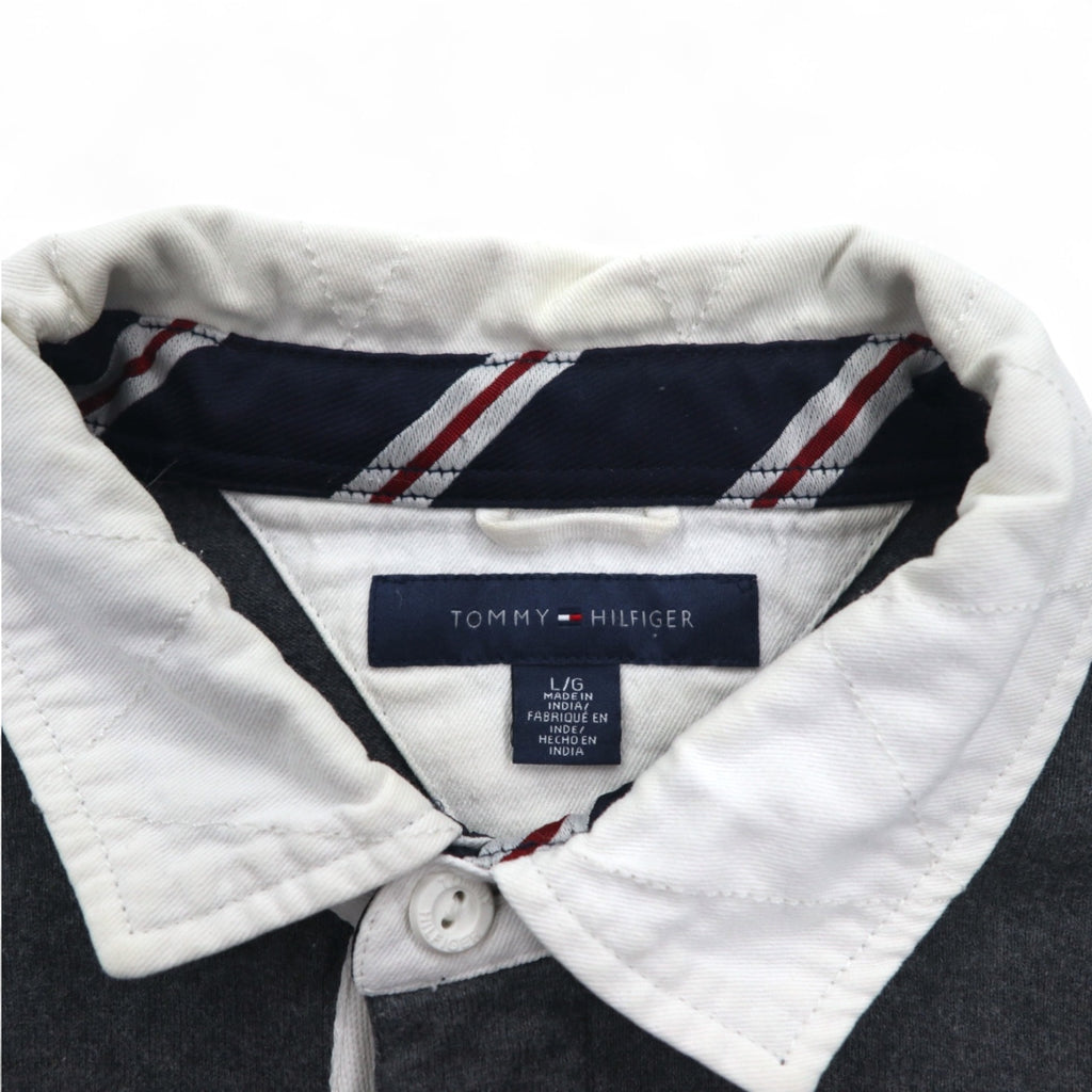 TOMMY HILFIGER 90年代 ラガーシャツ L グレー ネイビー コットン ロゴワッペン