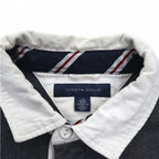 TOMMY HILFIGER 90年代 ラガーシャツ L グレー ネイビー コットン ロゴワッペン