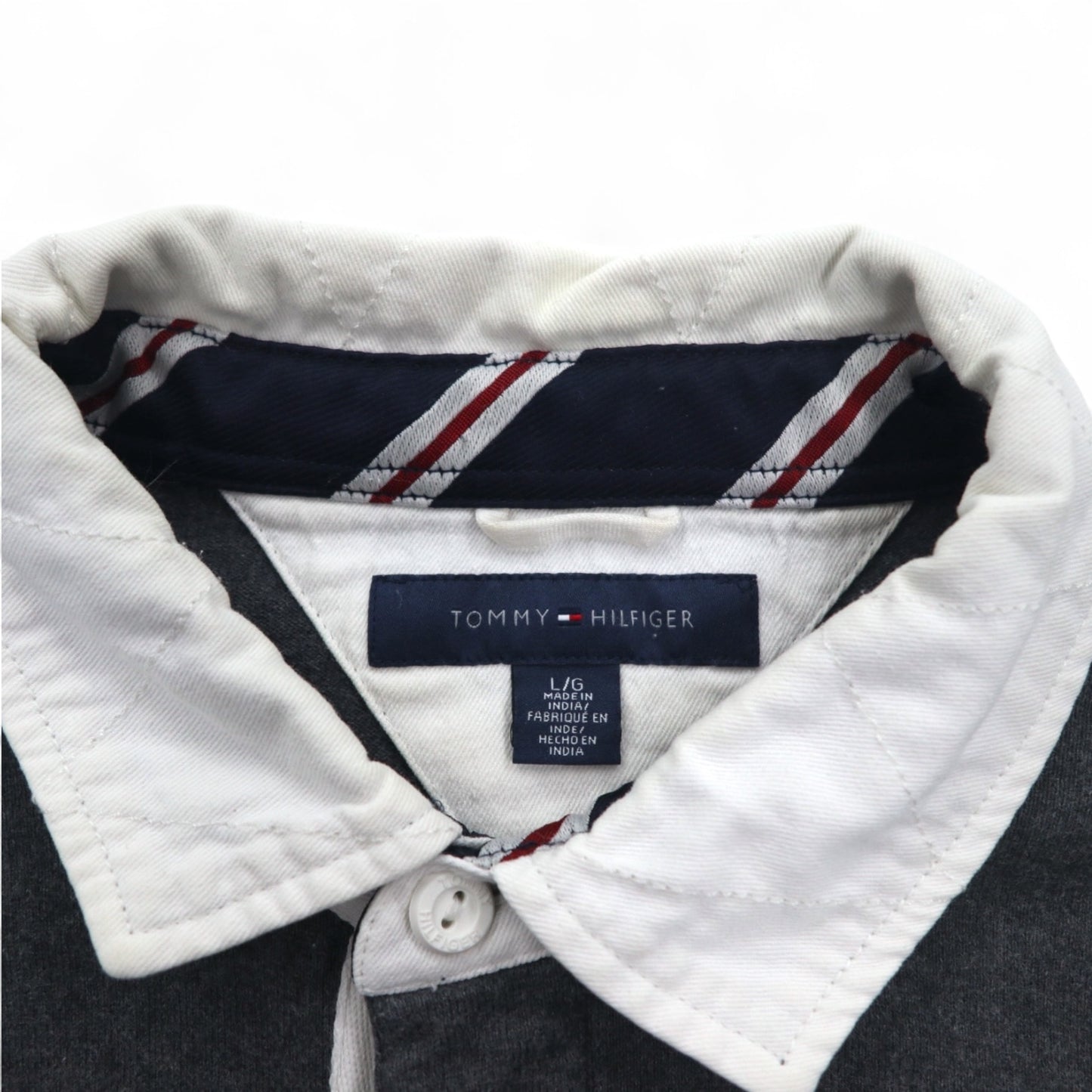 TOMMY HILFIGER 90年代 ラガーシャツ L グレー ネイビー コットン ロゴワッペン