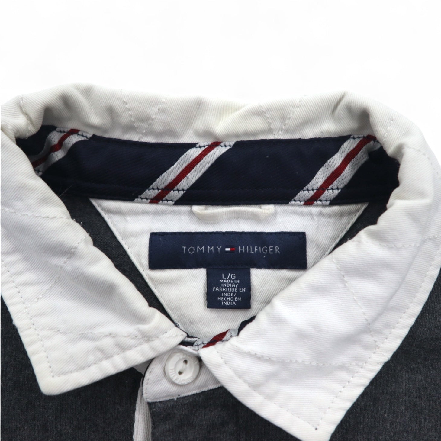 TOMMY HILFIGER 90年代 ラガーシャツ L グレー ネイビー コットン ロゴワッペン