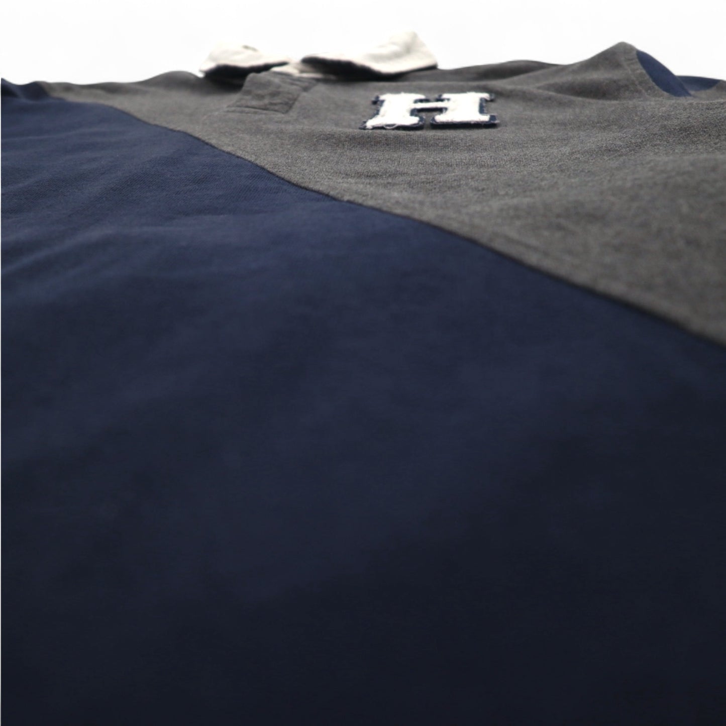TOMMY HILFIGER 90年代 ラガーシャツ L グレー ネイビー コットン ロゴワッペン