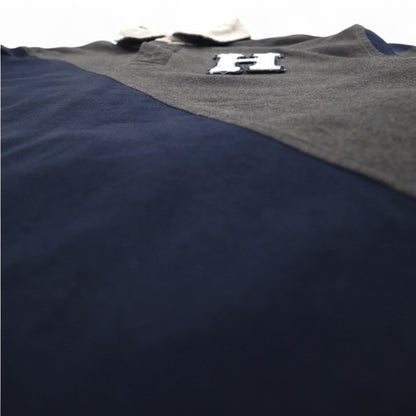 TOMMY HILFIGER 90年代 ラガーシャツ L グレー ネイビー コットン ロゴワッペン