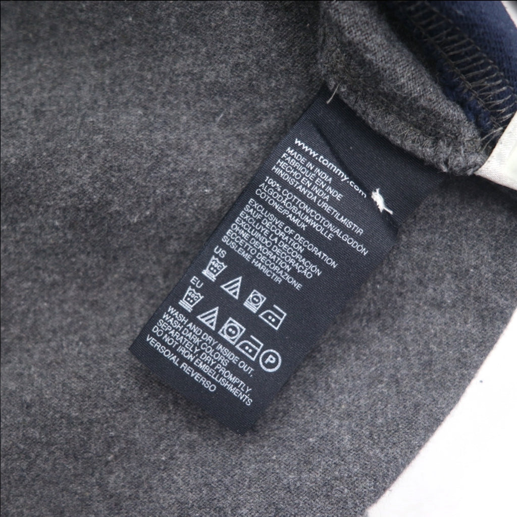 TOMMY HILFIGER 90年代 ラガーシャツ L グレー ネイビー コットン ロゴワッペン