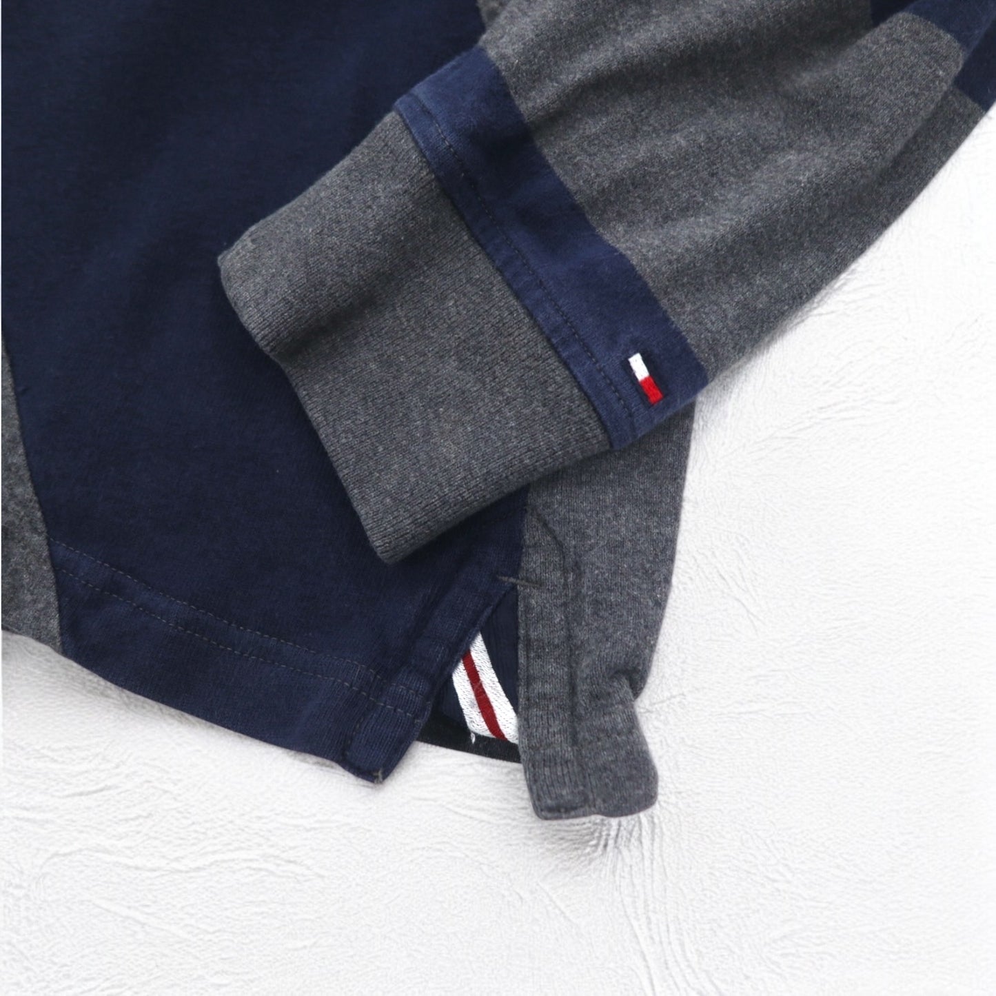 TOMMY HILFIGER 90年代 ラガーシャツ L グレー ネイビー コットン ロゴワッペン