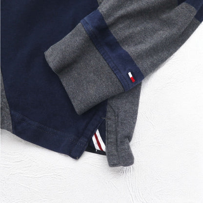 TOMMY HILFIGER 90年代 ラガーシャツ L グレー ネイビー コットン ロゴワッペン