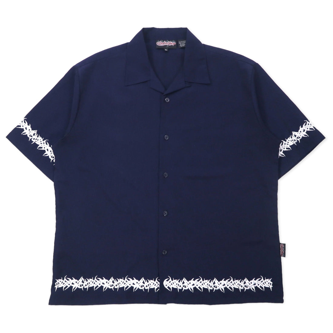 日本然リトテ-古着オンライン-Sapphire Lounge 90年代 オープンカラーシャツ アロハシャツ XL ネイビー ポリエステル 刺繍-Sapphire Lounge 90's Open Collar Shirt Hawaiian Shirt XL Navy Polyester Embroidery