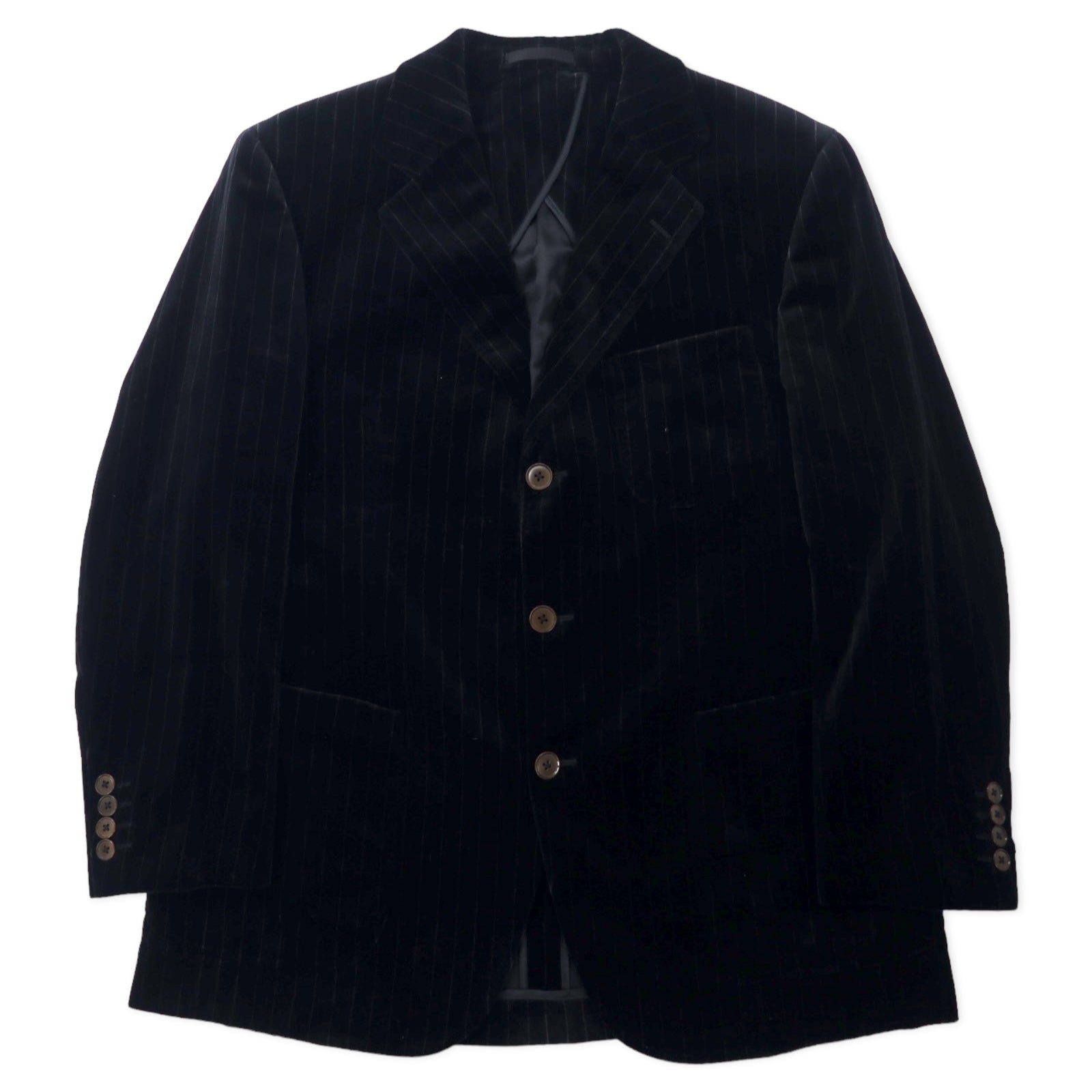 日本然リトテ-古着オンライン-BURBERRY ベロア 3B テーラードジャケット 165 ブラック ストライプ コットン 日本製-Burberry Velour 3b Tailored Jacket 165 Black Striped Japan MADE