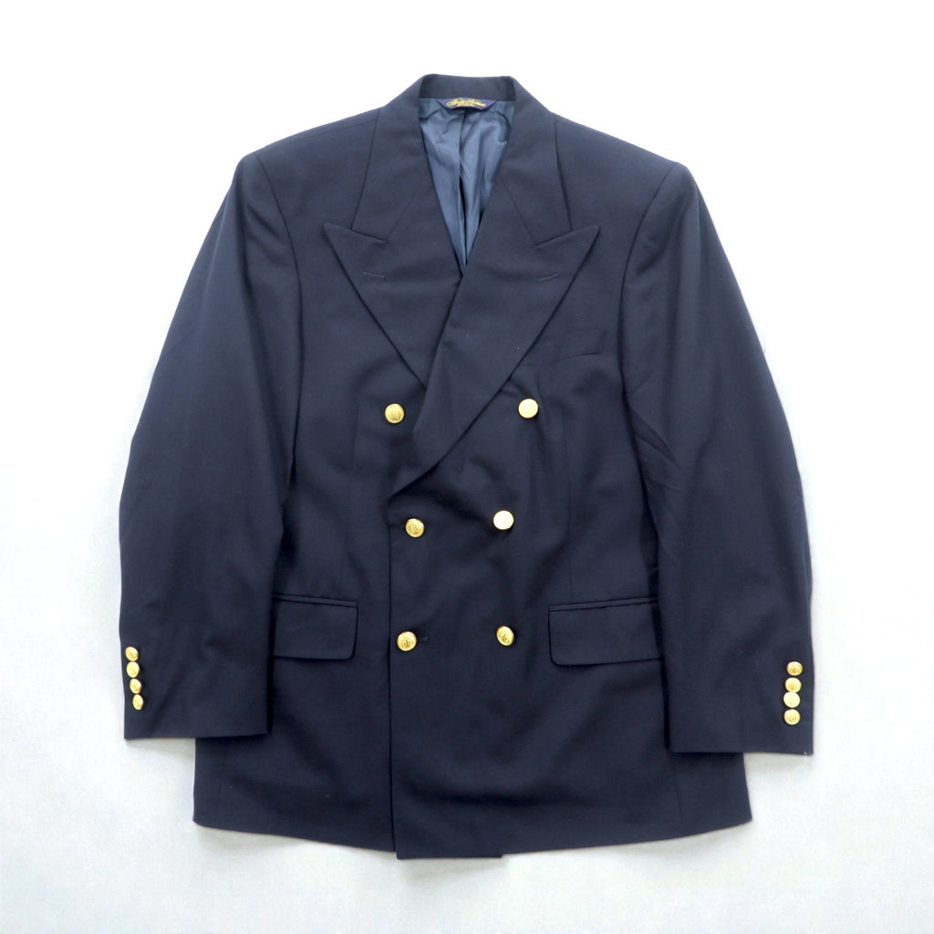 Brooks Brothers 80s Made in USA Double-Breasted Tailored Jacket, Size M, Navy, Gabardine Wool, Gold Buttons
