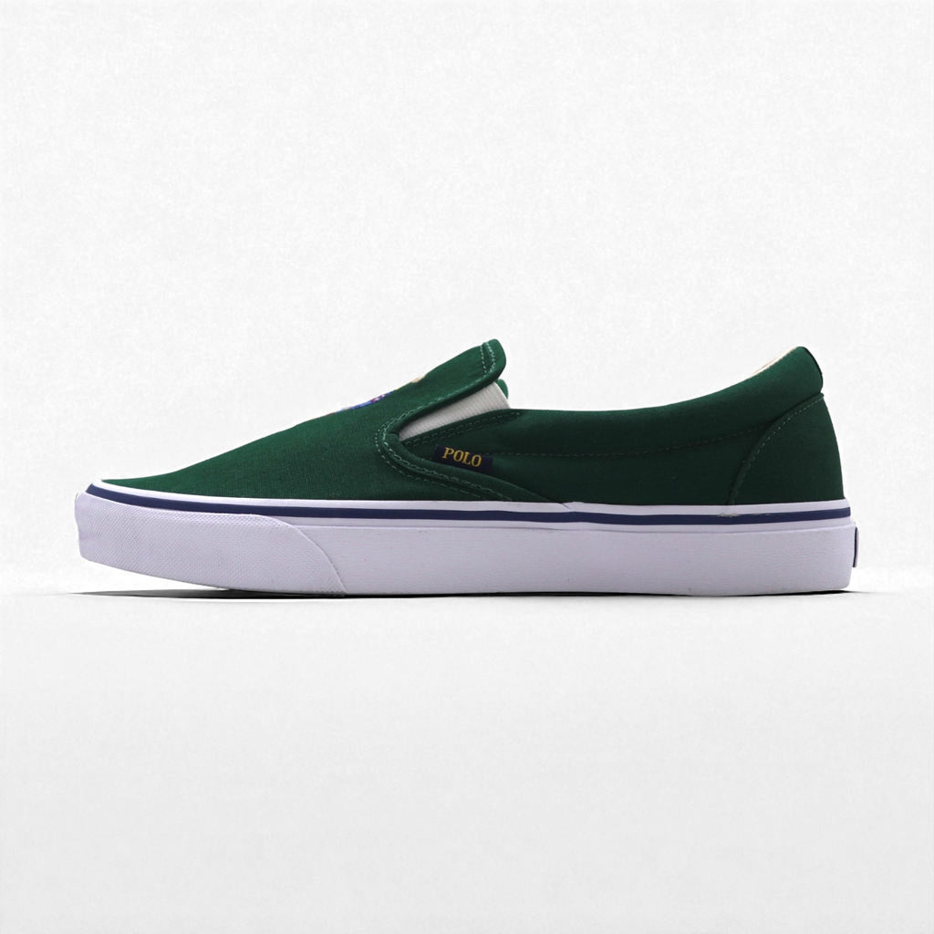 Polo Ralph Lauren スリッポン ローカットスニーカー 28cm グリーン キャンバス KEATON-SLIP 1087 ポロベア 未使用品