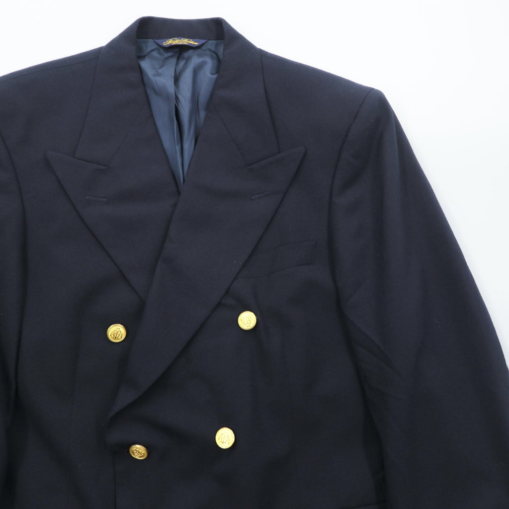 Brooks Brothers 80s Made in USA Double-Breasted Tailored Jacket, Size M, Navy, Gabardine Wool, Gold Buttons