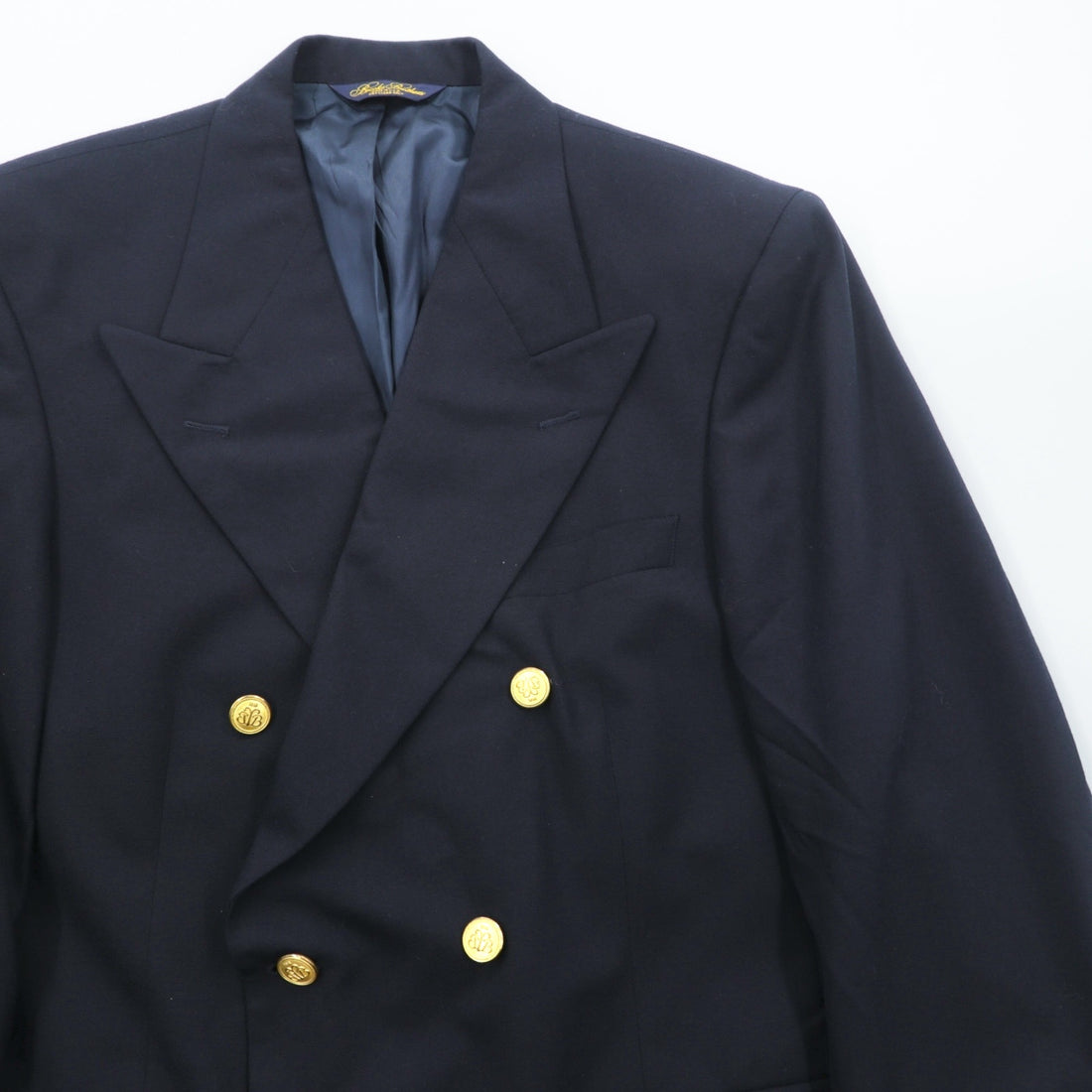 Brooks Brothers 80s Made in USA Double-Breasted Tailored Jacket, Size M, Navy, Gabardine Wool, Gold Buttons