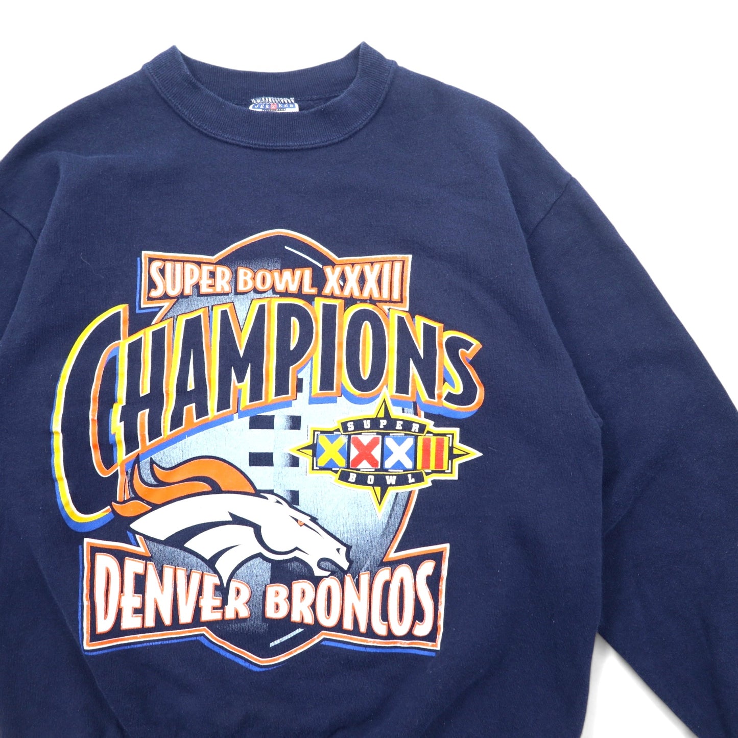 JERZEES 90年代 USA製 NFL プリントスウェット M ネイビー 裏起毛 SUPER BOWL DENVER BRONCOS