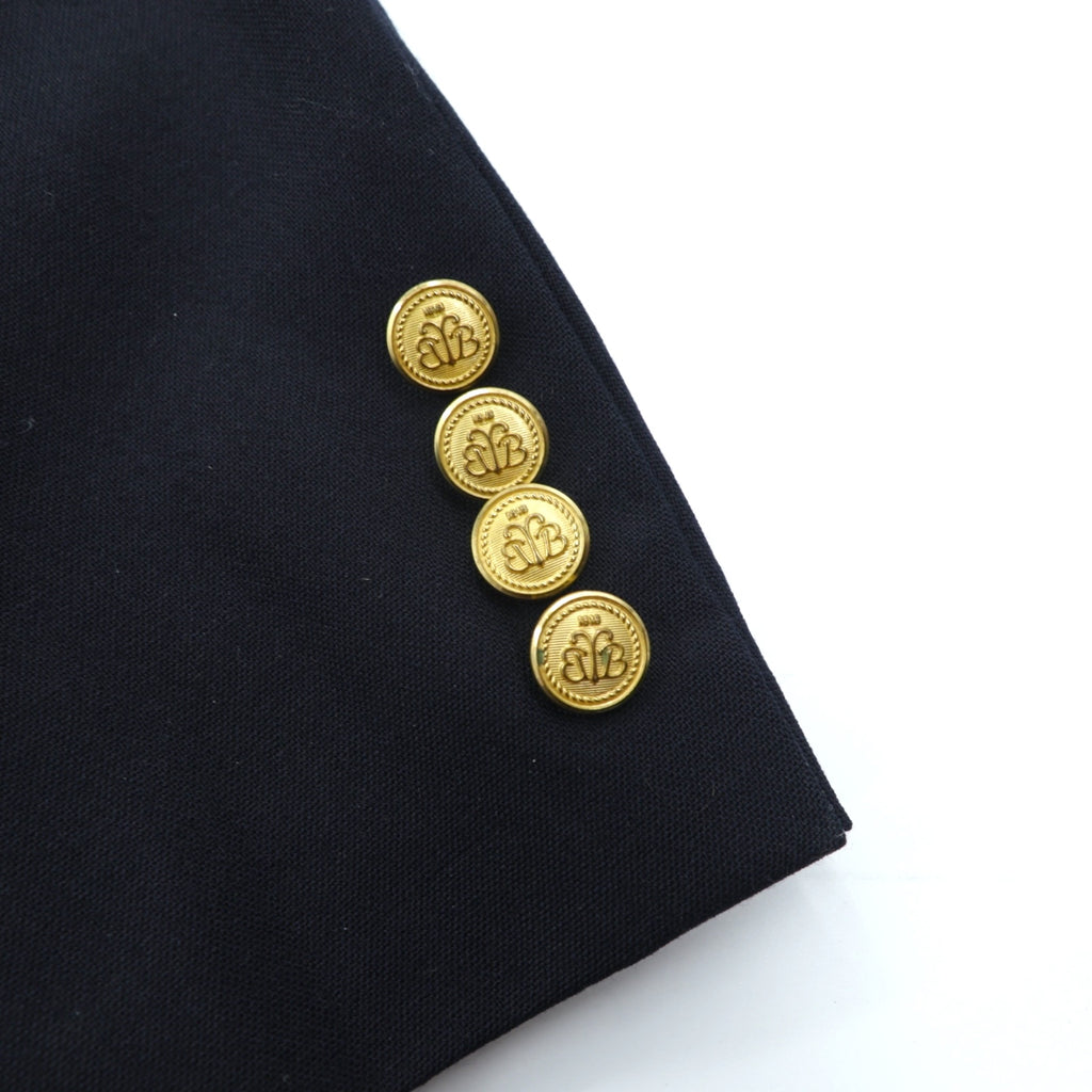 Brooks Brothers 80s Made in USA Double-Breasted Tailored Jacket, Size M, Navy, Gabardine Wool, Gold Buttons