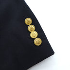 Brooks Brothers 80s Made in USA Double-Breasted Tailored Jacket, Size M, Navy, Gabardine Wool, Gold Buttons