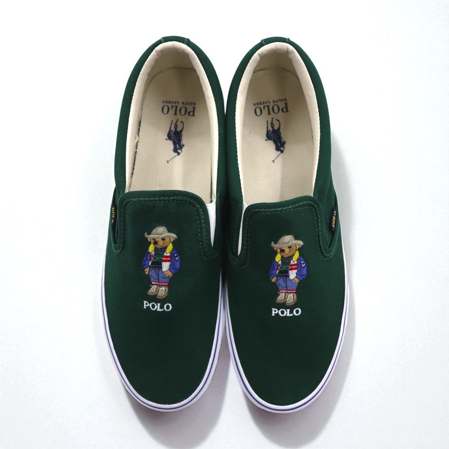 Polo Ralph Lauren スリッポン ローカットスニーカー 28cm グリーン キャンバス KEATON-SLIP 1087 ポロベア 未使用品