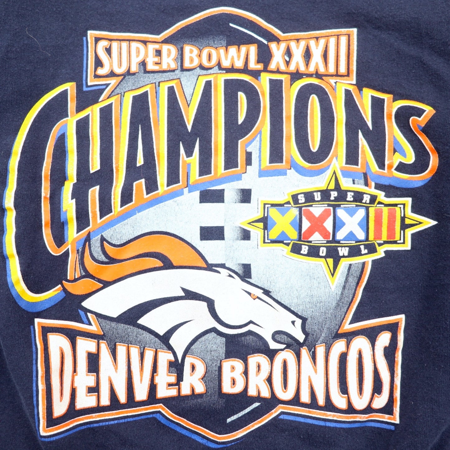 JERZEES 90年代 USA製 NFL プリントスウェット M ネイビー 裏起毛 SUPER BOWL DENVER BRONCOS