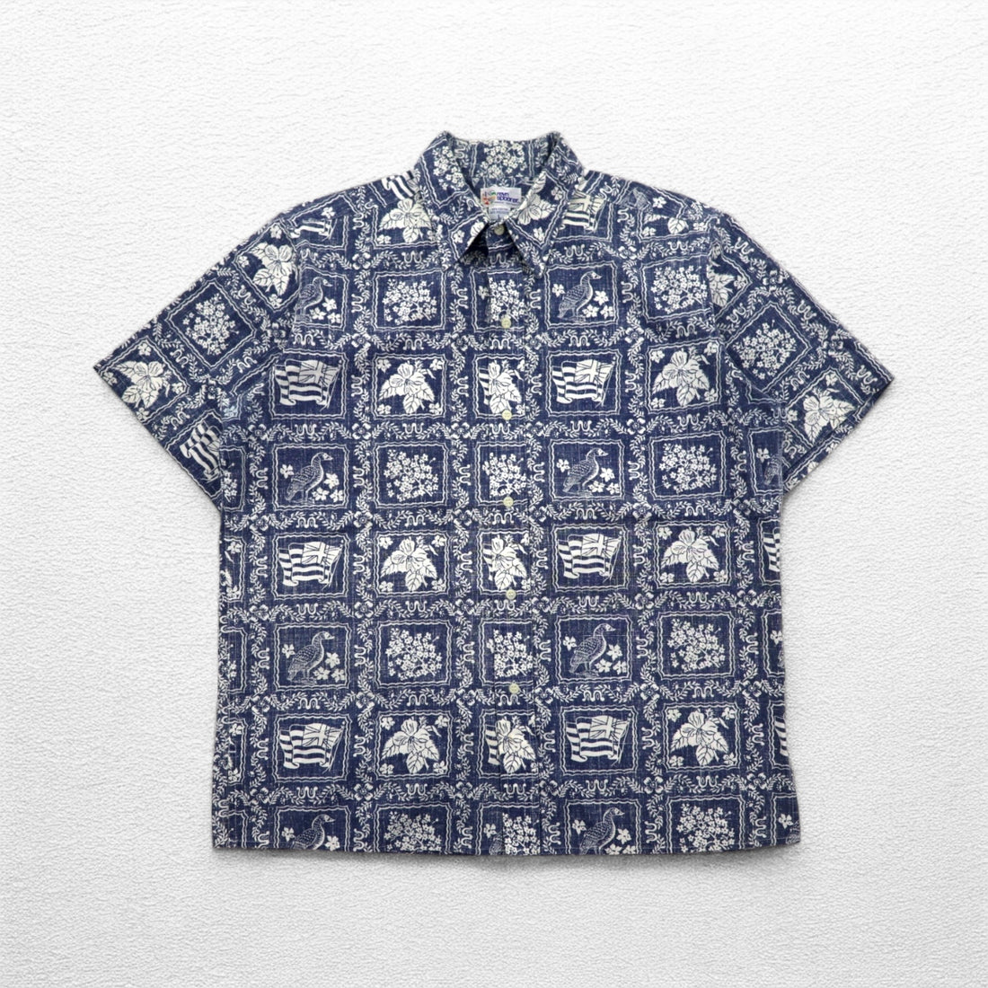 reyn spooner 90年代 ハワイ製 ビキニタグ ハワイアン アロハシャツ L ネイビー 総柄