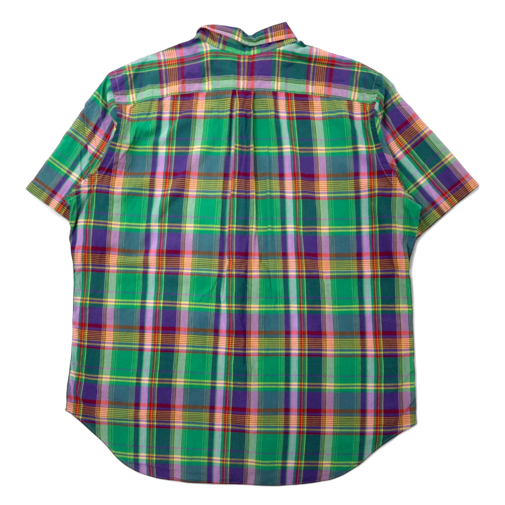 Ralph Lauren クラシックフィット 半袖 ボタンダウンシャツ 2XLT TALL グリーン チェック コットン スモールポニー 刺繍 ビッグサイズ