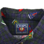 CHAPS RALPH LAUREN 90s Button-Down Shirt, Size L, Green Check, All-Over Print, Pennant Flag